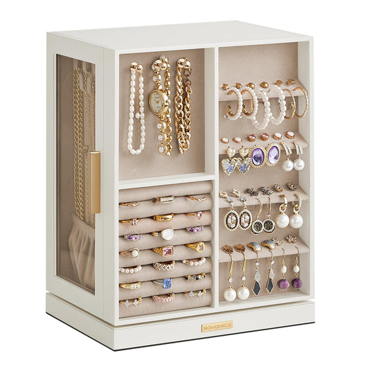 SONGMICS jewelry storage — 360° rotating design with glass window and spacious interior