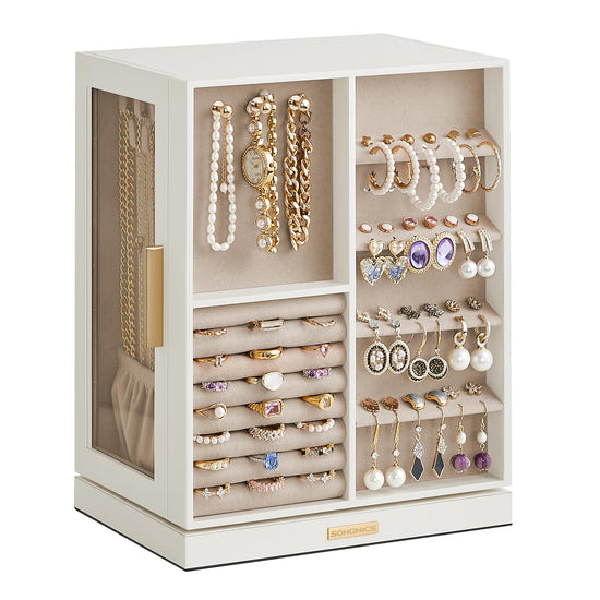 SONGMICS jewelry storage — 360° rotating design with glass window and spacious interior