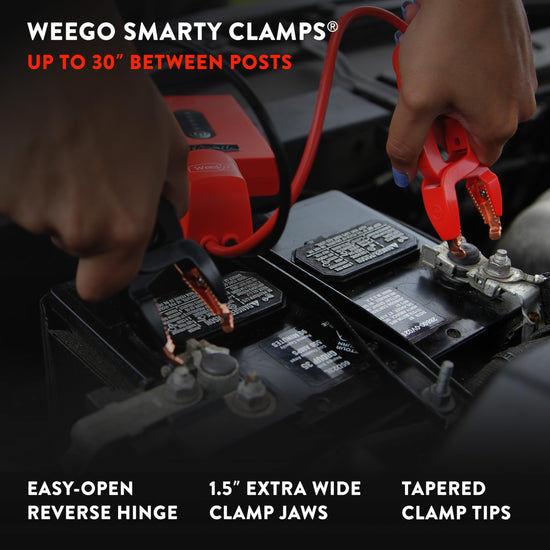Weego jump starter — portable lithium with patented smarty clamps