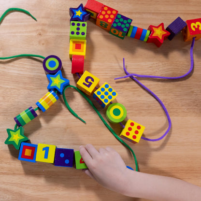 Melissa & Doug lacing beads - 27 wooden beads with 2 laces for fun activity