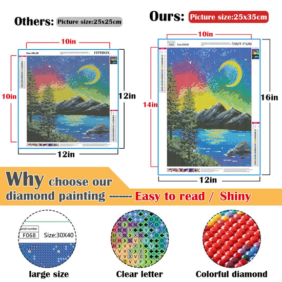 TINY FUN 12 pack diamond painting kits - 5D art kit for beginners with round diamonds