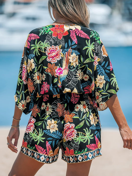 CUPSHE one piece outfit with lace up detail and printed design