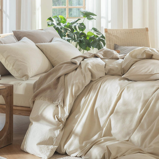 BED_LINEN_SET — 100% washed cotton duvet cover set with linen-like texture