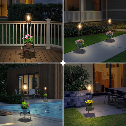 MXwcy solar lamps with plant stands 2 pack