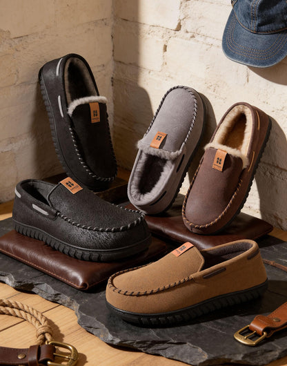 HomeTop men's suede moccasin slippers - memory foam and warm lining.