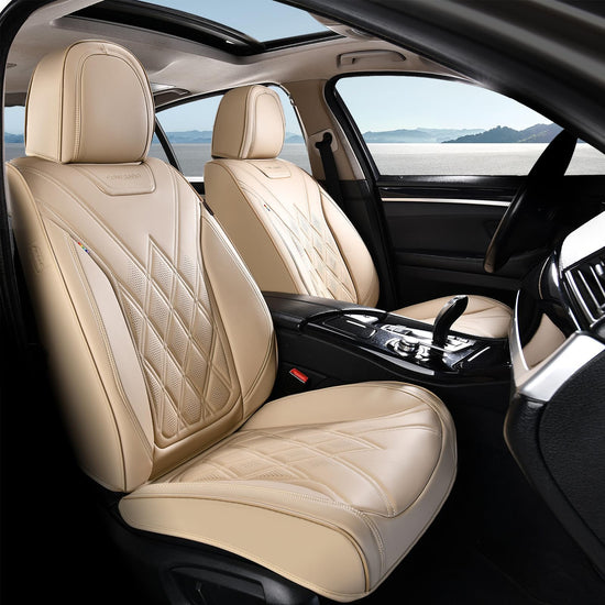 Coverado vehicle seat cover — waterproof leather in beige for most cars