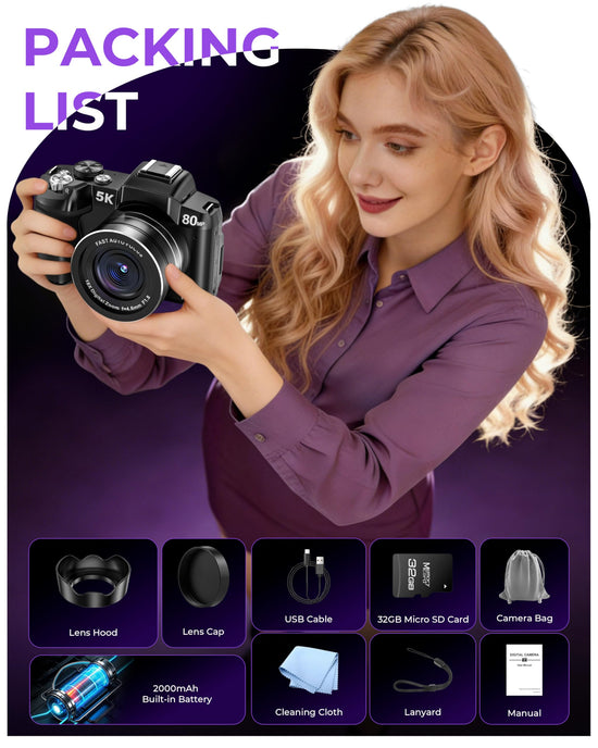 Camera digital — 80MP WiFi vlogging camera with flip screen and 18X zoom