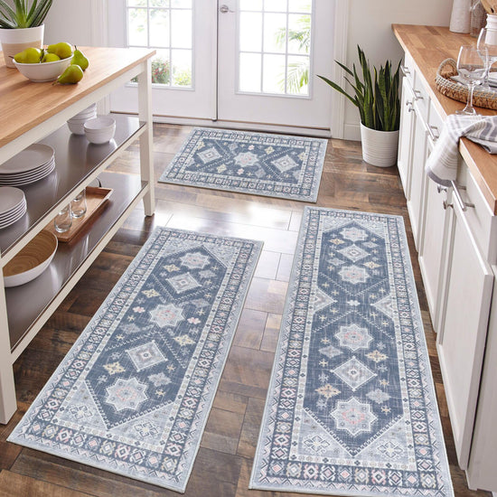 HEBE boho kitchen rug set — washable non-slip mats and runner for home decor