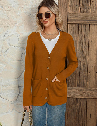 Zeagoo women's v neck button cardigan sweater with pockets.