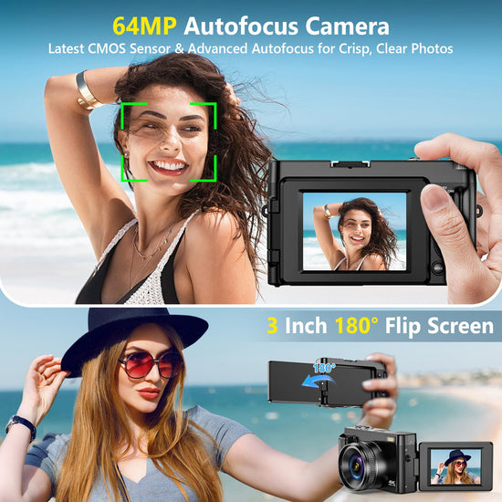 Digital camera — 64MP autofocus vlogging camera with flip screen and 16X zoom