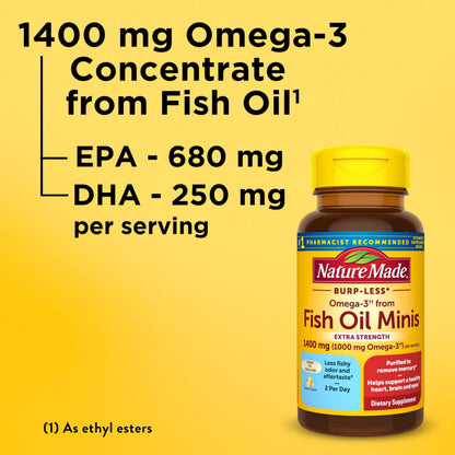 Nature Made fish oil omega 3 supplements - Extra strength burp less formula 60 softgels 30 day supply