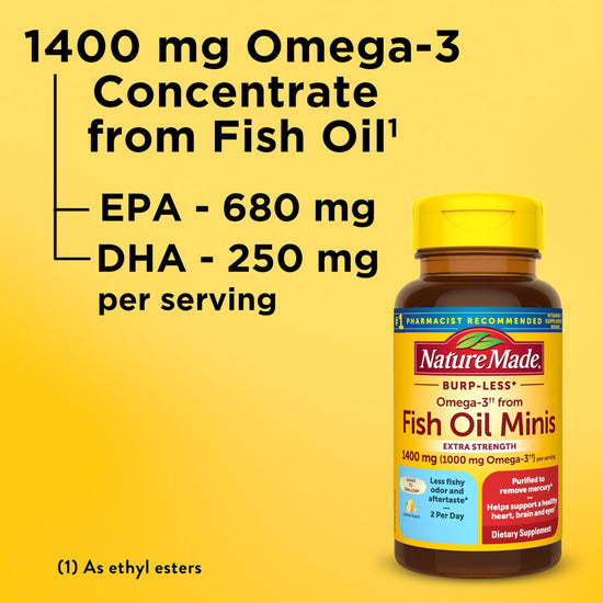 Nature Made fish oil omega 3 supplements - Extra strength burp less formula 60 softgels 30 day supply