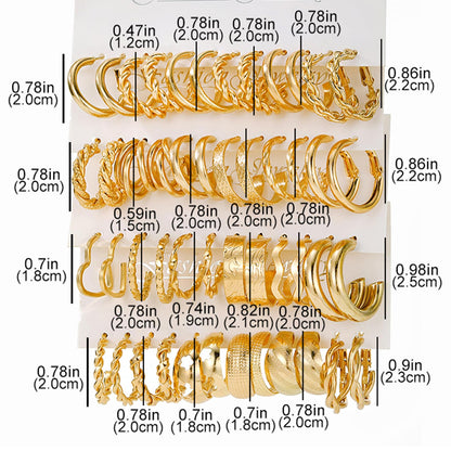 IFKM gold hoop earrings set — Hypoallergenic chunky chain twisted open hoops