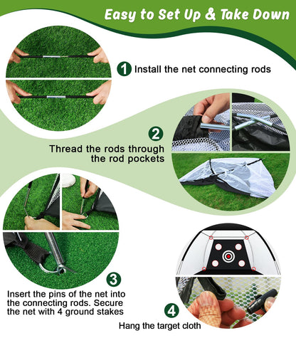 MUVPOH Golf net — 10x7ft golf practice net with dual-turf hitting mat and targets
