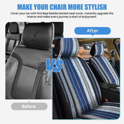 Nilight vehicle seat cover — Blue stripes with shoulder pads and airbag compatibility