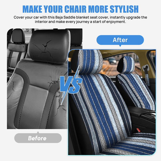 Nilight vehicle seat cover — Blue stripes with shoulder pads and airbag compatibility