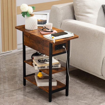 Yoobure end table with charging station - Flip top side table with USB ports and outlets