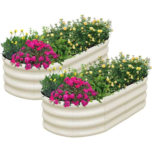 Oval Galvanized Raised Garden Bed — Set of 2, 4×2×1 ft, White