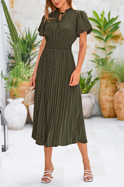 PrettyGarden dress — Summer midi with puff short sleeves and V neck design