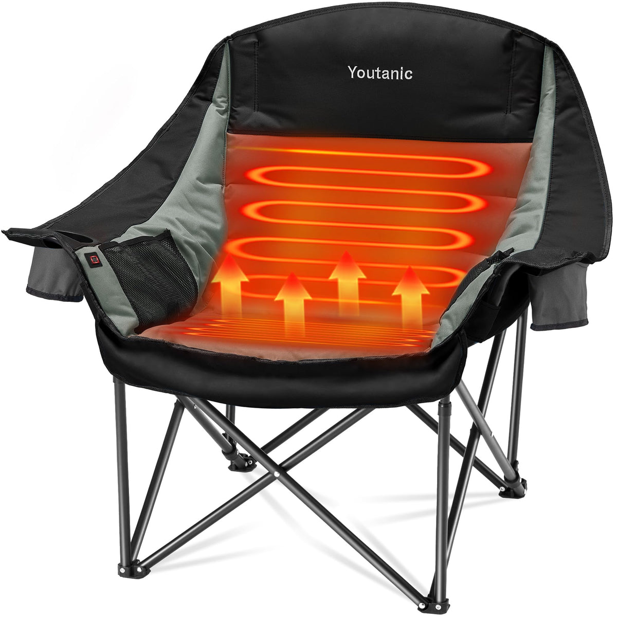 Youtanic Oversized Camping Chair, Portable Folding Camping Chairs with Side Pocket, Cup Holder and Carry Bag, Heavy Duty Outdoor Camping Chairs for Adults