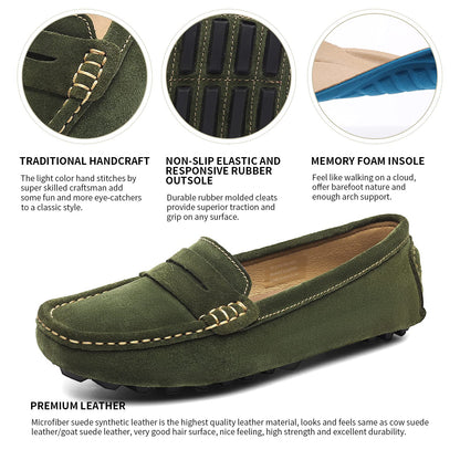 Osslue women's suede leather loafers — retro slip-on fashion flats