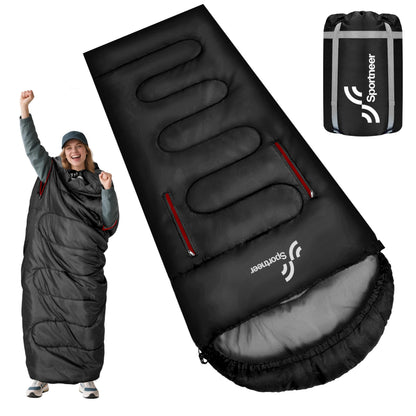 Sportneer sleeping bag — walkable design with arm zippers for versatility