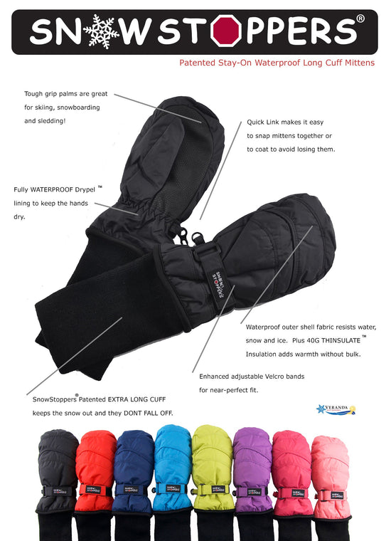 SnowStoppers sport activity glove — waterproof long cuff design