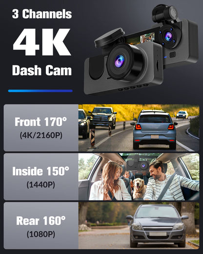 Dash camera - 4K UHD with night vision and 170° wide angle.