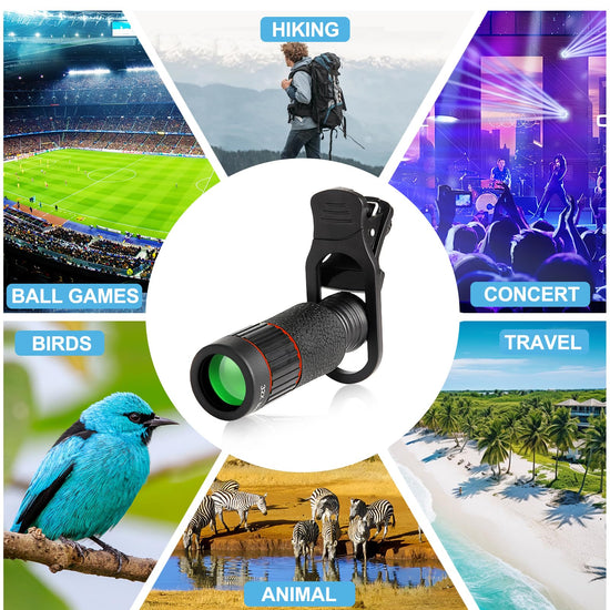 Camera lenses — 32X telephoto lens with adjustable tripod and universal clip