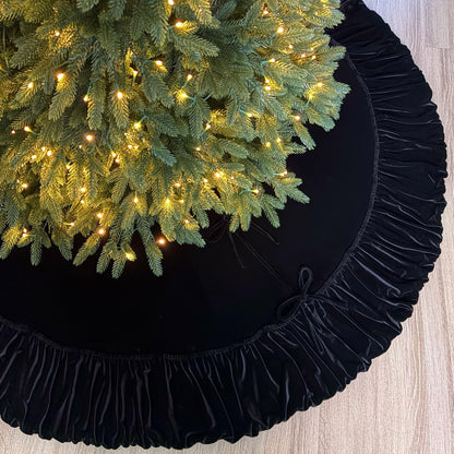 Tree skirt — Ruffled velvet with lace-up tie closure and foam padding