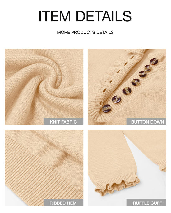 BTFBM womens sweater — long sleeve button down ruffle crew neck pullover top