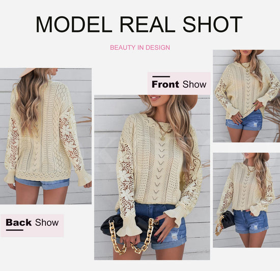 Dokotoo women's crochet lace long sleeve cable knit sweater