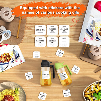 Bottle — 2 in 1 glass oil sprayer and dispenser with stickers, 16oz/470ml capacity