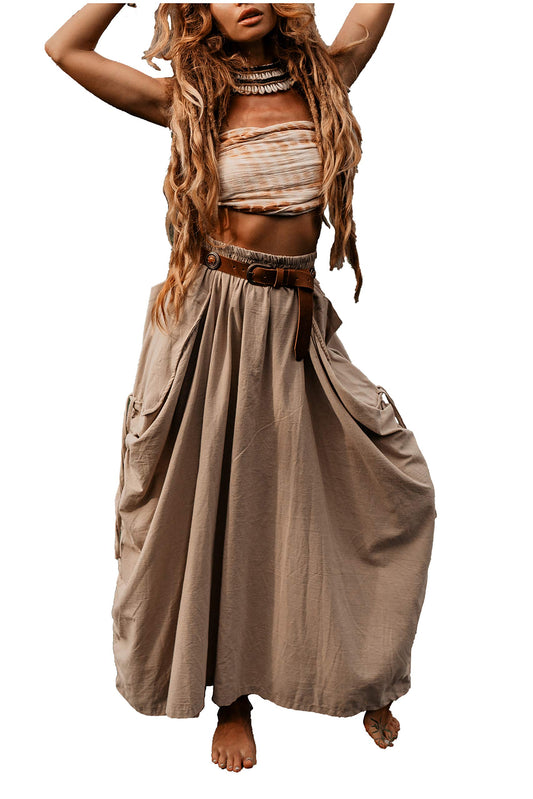 Thaluta women's maxi skirt — bohemian organic cotton with pockets