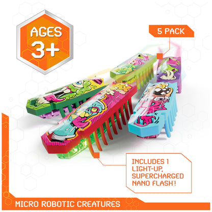 HEX BOTS Nano 5 pack - Mini robot toy with vibration technology for kids and cats 3 and up