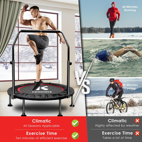 KENSONE foldable mini trampoline with adjustable foam handle, max load 450 lbs