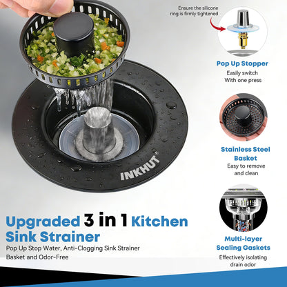 Drain strainer — Upgraded stainless steel anti-clogging food catcher basket