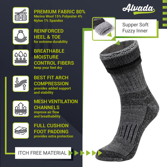 Alvada socks — Warm thermal wool for winter moisture wicking and breathable