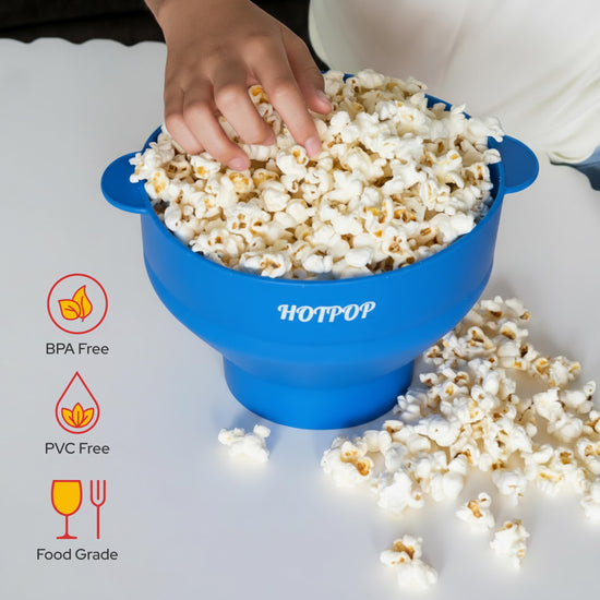 The Original Hotpop popcorn popper — collapsible silicone bowl, BPA-free and dishwasher safe