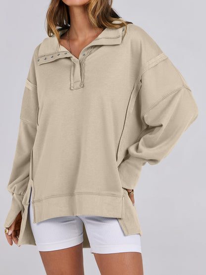 ANRABESS women's shirt - Oversized button up henley pullover with split hem