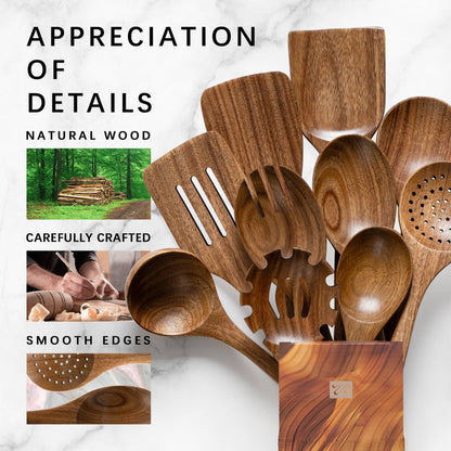 Hefild wooden cooking spoons — nonstick acacia utensil set for everyday tasks