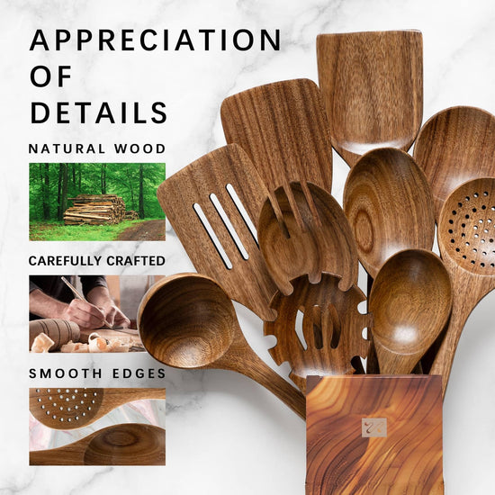 Hefild wooden cooking spoons — nonstick acacia utensil set for everyday tasks