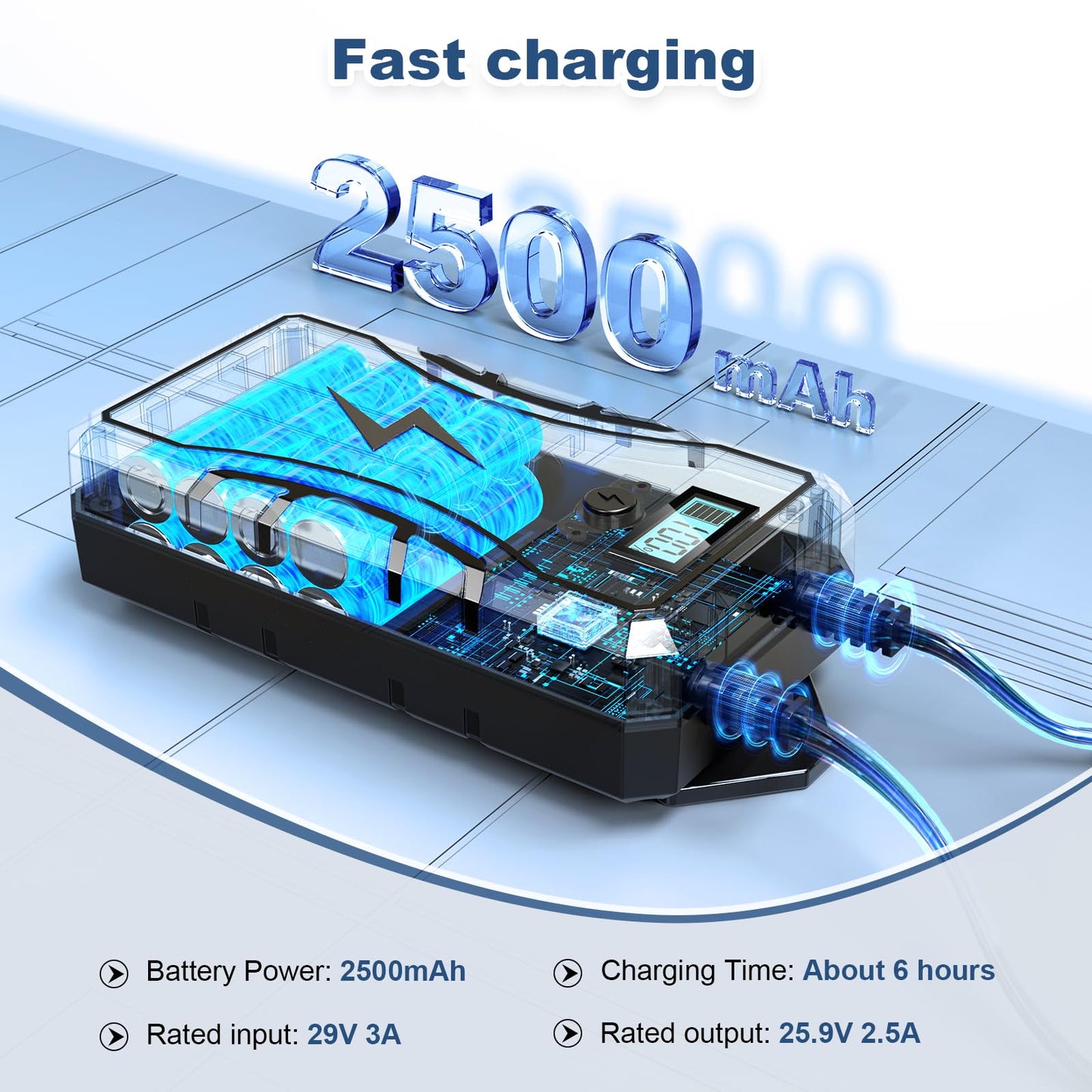 SWANPOW Battery Pack for Reclining Furniture, 2500mAh Universal Recliner Battery Pack Rechargeable with LED Display for 2-Pin Electric Recliner, Sofa, Lift Chair, Couch, Motion Furniture