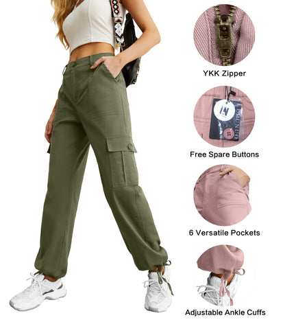 Lepunuo women's cargo pants — High waisted with drawstring ankle cuffs and 6 pockets