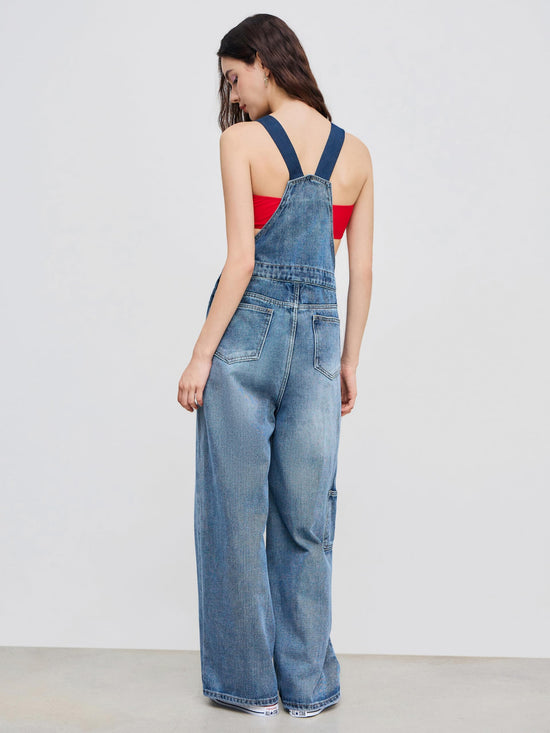 CIDER overalls with leopard pocket and buckle detail