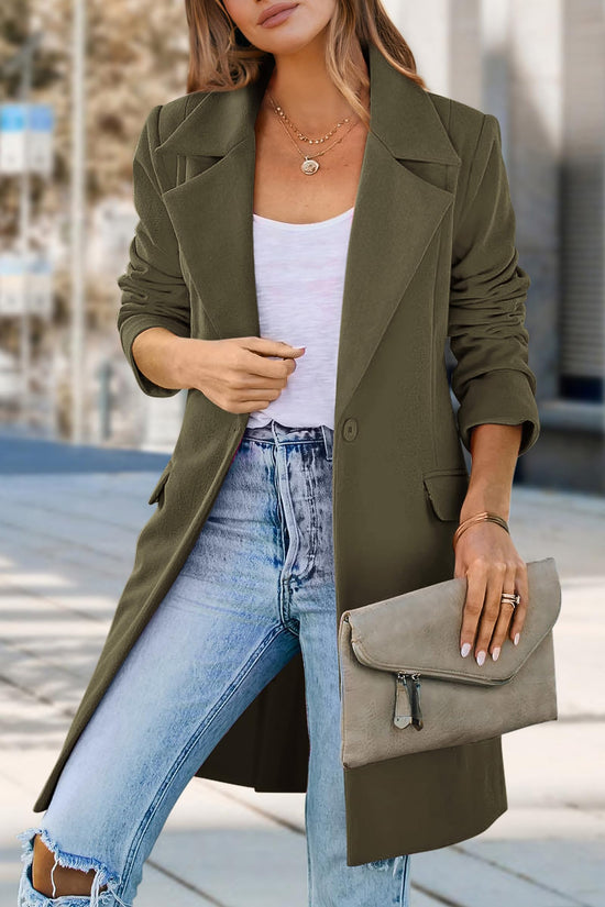 Blazer — Women's long sleeve lapel design with pockets and loose fit