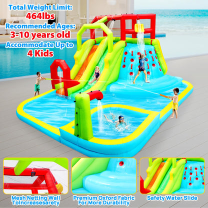 WELLFUNTIME inflatable bouncer — water slide park with deep pool and air blower