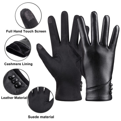 APPAREL_GLOVES — Alqqas women's winter leather touch screen gloves with wool lining