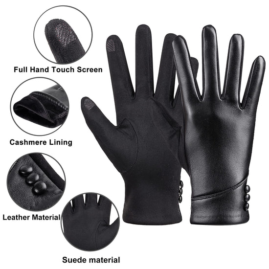 APPAREL_GLOVES — Alqqas women's winter leather touch screen gloves with wool lining