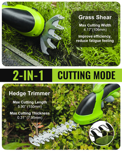 WORKPRO reciprocating hedge trimmer — Cordless design with rechargeable battery included